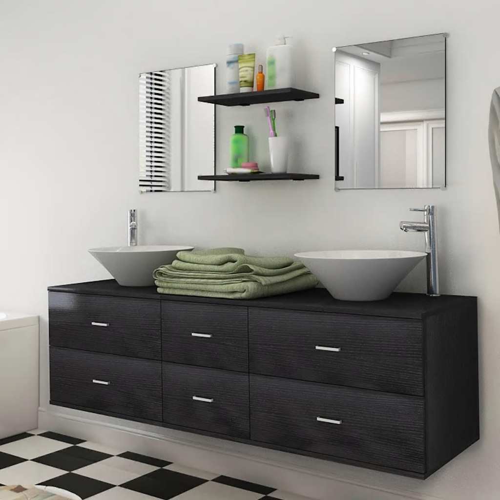 vidaXL Seven Piece Bathroom Furniture and Basin Set Black