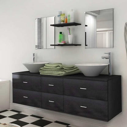 vidaXL Seven Piece Bathroom Furniture and Basin Set Black