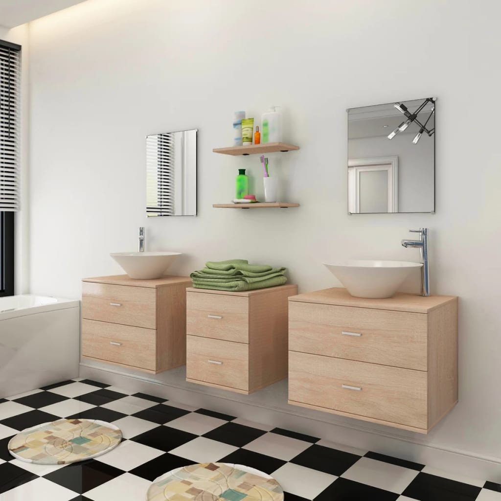 vidaXL Seven Piece Bathroom Furniture and Basin Set Beige
