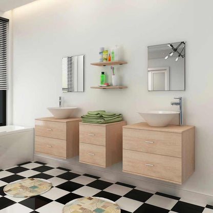 vidaXL Seven Piece Bathroom Furniture and Basin Set Beige