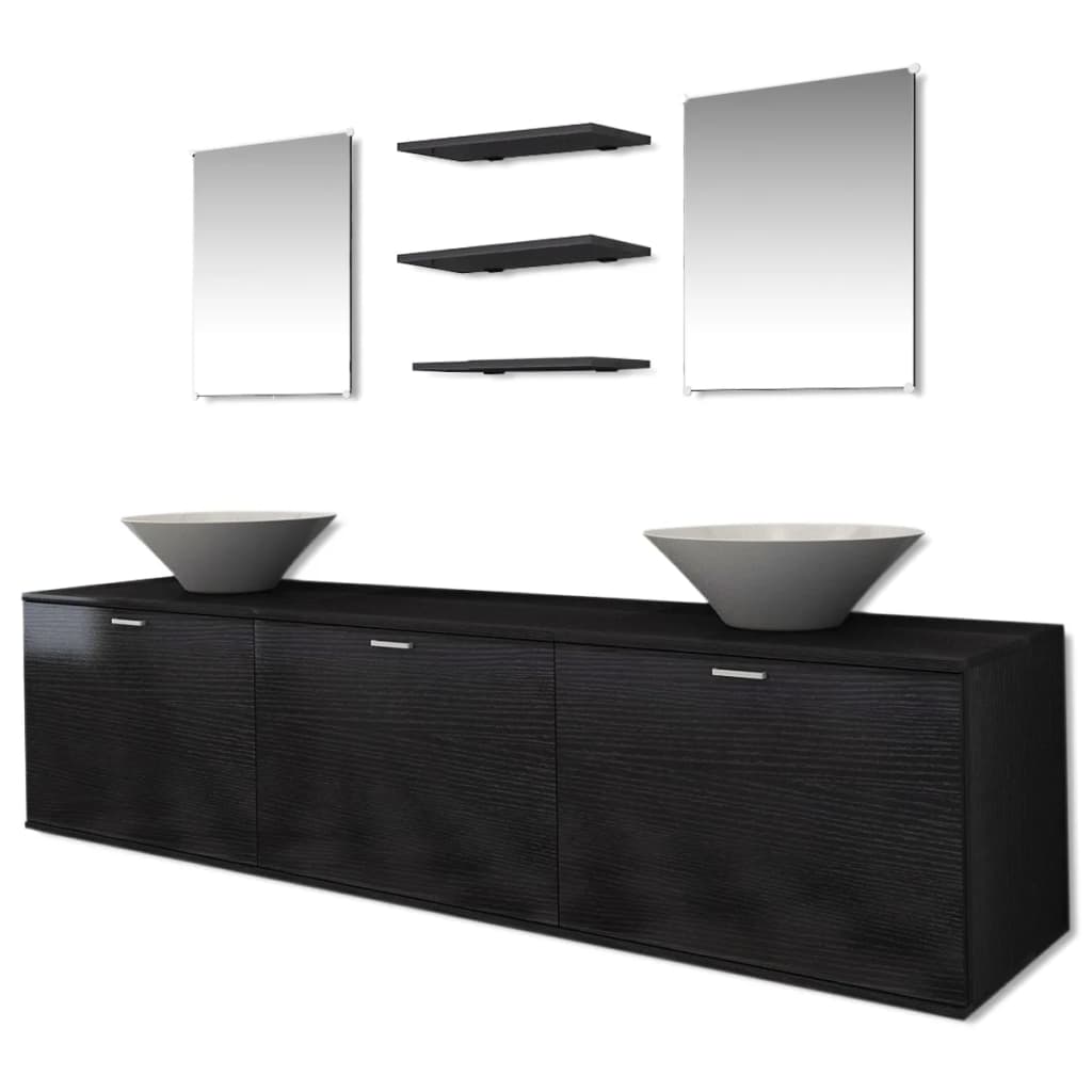 vidaXL Bathroom Cabinet | Black, White | Engineered wood, Ceramic | Large