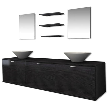 vidaXL Bathroom Cabinet | Black, White | Engineered wood, Ceramic | Large
