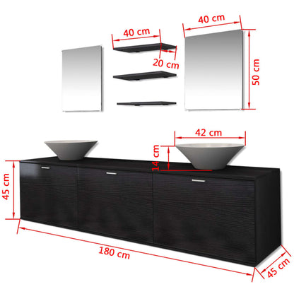 vidaXL Bathroom Cabinet | Black, White | Engineered wood, Ceramic | Large