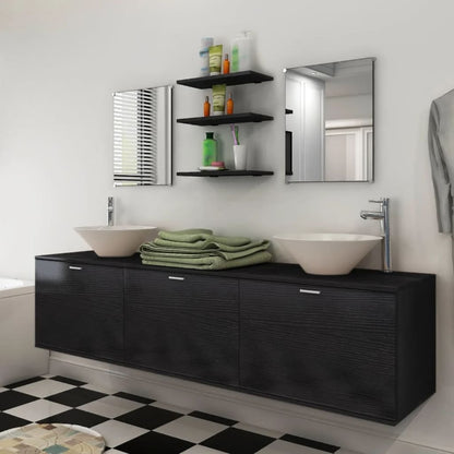 vidaXL Bathroom Cabinet | Black, White | Engineered wood, Ceramic | Large