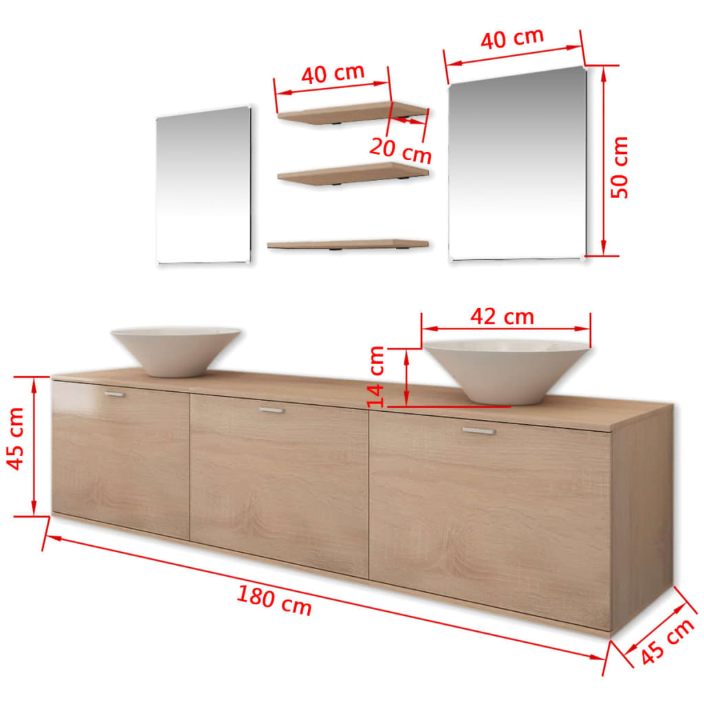 vidaXL Eight Piece Bathroom Furniture and Basin Set Beige