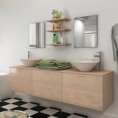 vidaXL Eight Piece Bathroom Furniture and Basin Set Beige