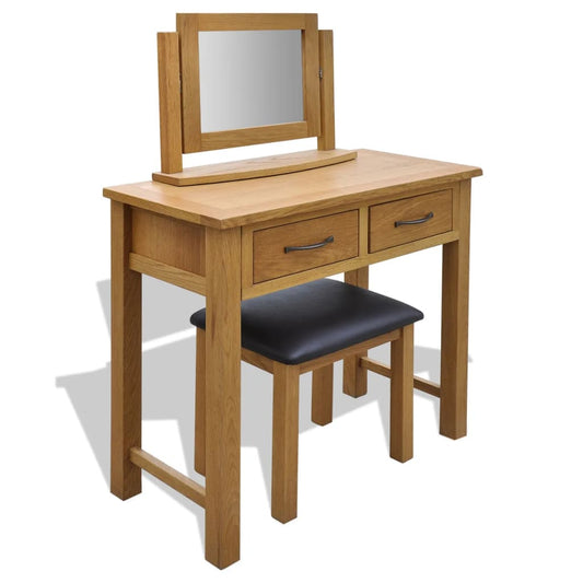 242742 vidaXL Dressing Table with Stool Solid Oak Wood