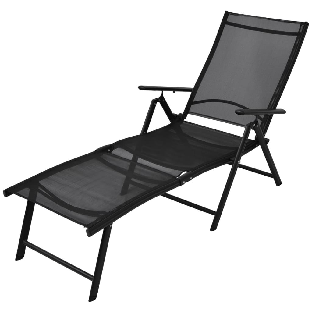 vidaXL Sun Lounger | Black | Aluminium | Large | Foldable | Folding Sun Lounger