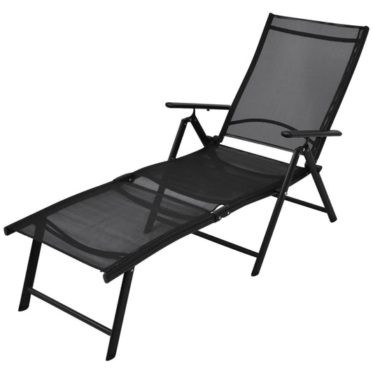vidaXL Sun Lounger | Black | Aluminium | Large | Foldable | Folding Sun Lounger