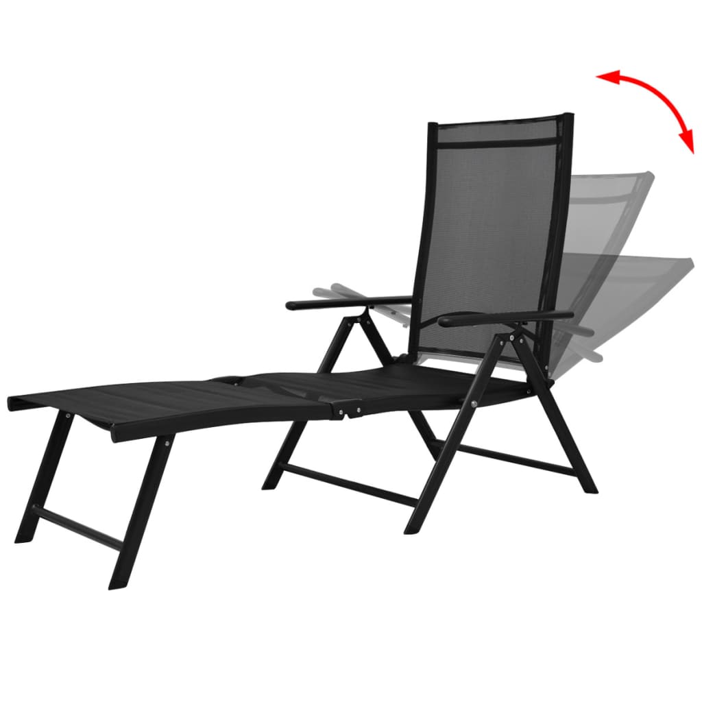vidaXL Sun Lounger | Black | Aluminium | Large | Foldable | Folding Sun Lounger
