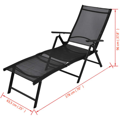 vidaXL Sun Lounger | Black | Aluminium | Large | Foldable | Folding Sun Lounger