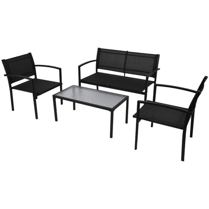 vidaXL Patio Furniture | Black | Powder-coated steel, Textilene, Tempered glass