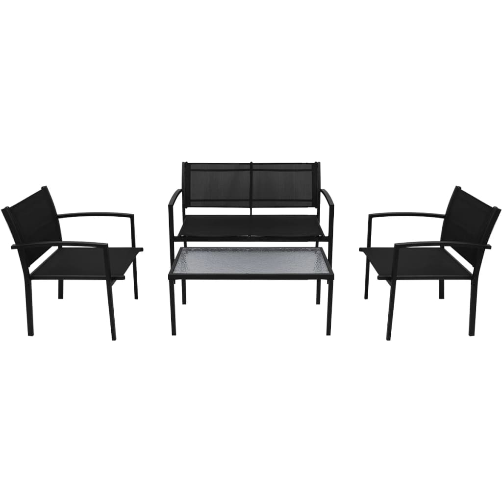 vidaXL Patio Furniture | Black | Powder-coated steel, Textilene, Tempered glass
