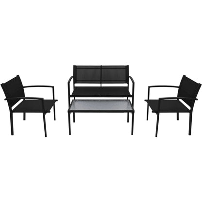 vidaXL Patio Furniture | Black | Powder-coated steel, Textilene, Tempered glass