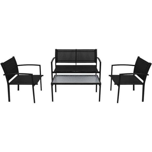 vidaXL Patio Furniture | Black | Powder-coated steel, Textilene, Tempered glass