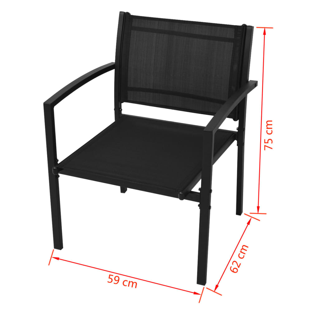 vidaXL Patio Furniture | Black | Powder-coated steel, Textilene, Tempered glass