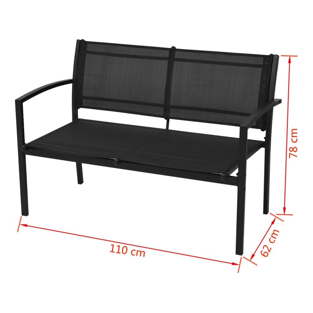 vidaXL Patio Furniture | Black | Powder-coated steel, Textilene, Tempered glass