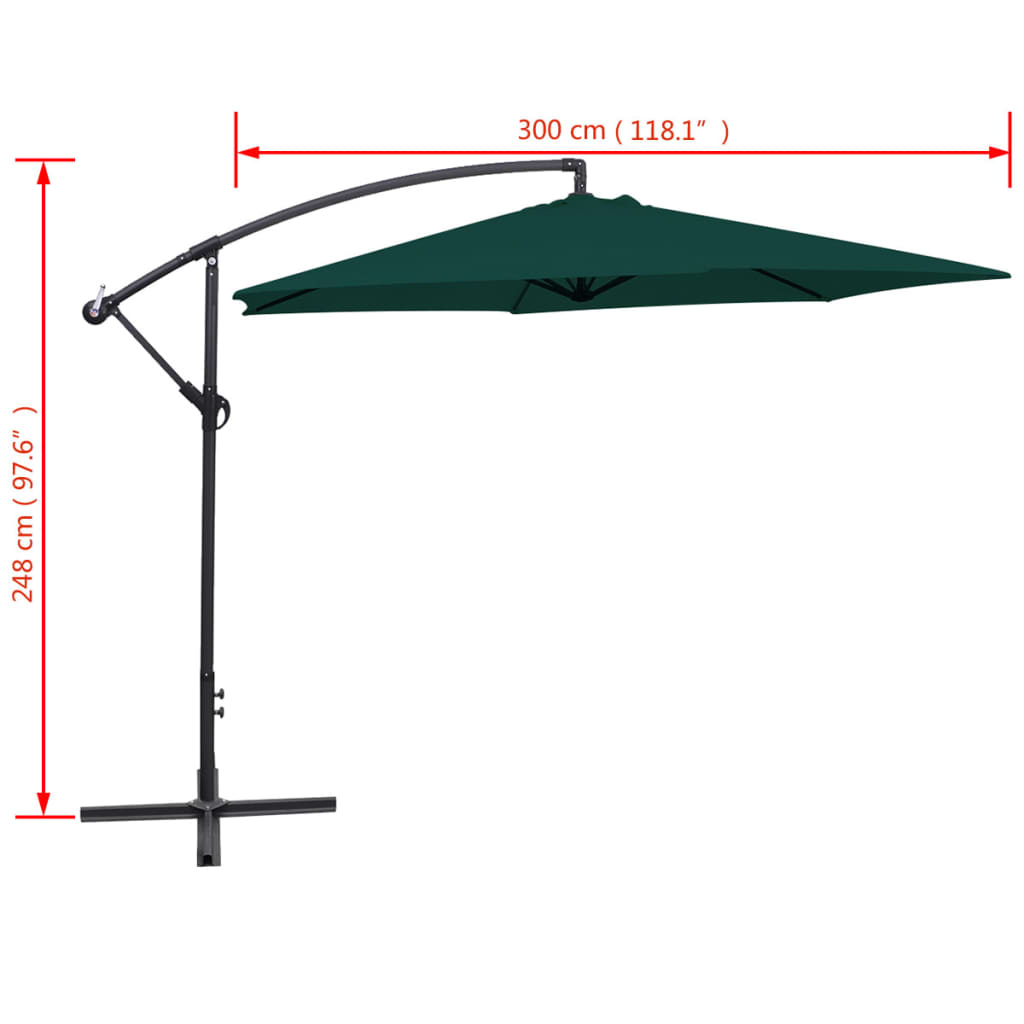 vidaXL Cantilever Garden Parasol | Green | Polyester | 3 m diameter