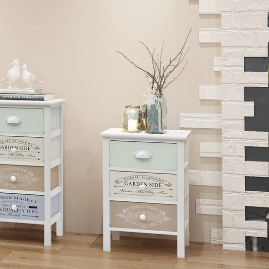 vidaXL Storage Cabinet | White, Green, Beige | Paulownia wood, Plywood | Compact