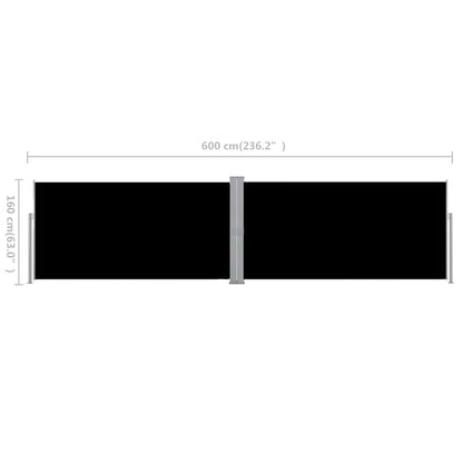 vidaXL Retractable Side Awning Black 160x600 cm