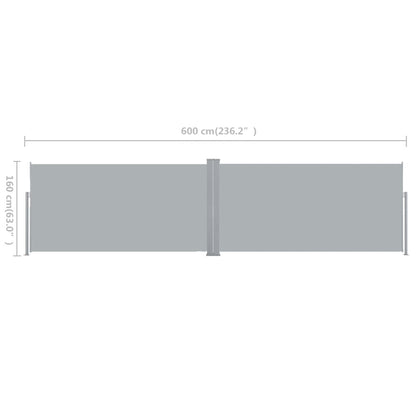 vidaXL Side Awning | Grey | Polyester | 160 x 600 cm | Retractable