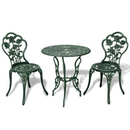 vidaXL Bistro Table And Chair | Green | Cast Aluminium | Decorative Inlays