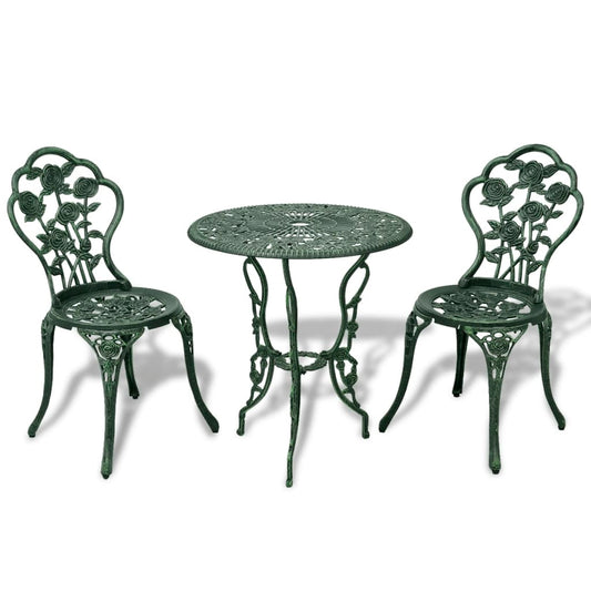 vidaXL Bistro Table And Chair | Green | Cast Aluminium | Decorative Inlays