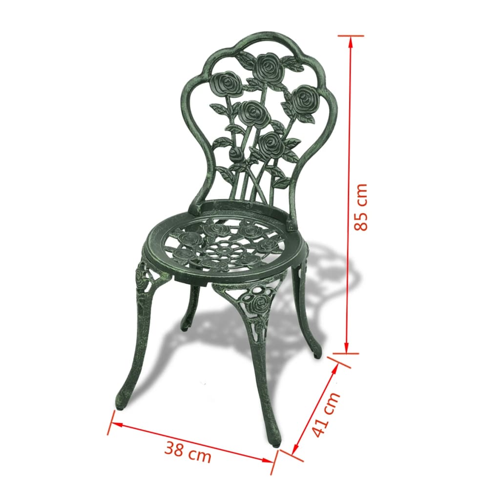vidaXL Bistro Table And Chair | Green | Cast Aluminium | Decorative Inlays