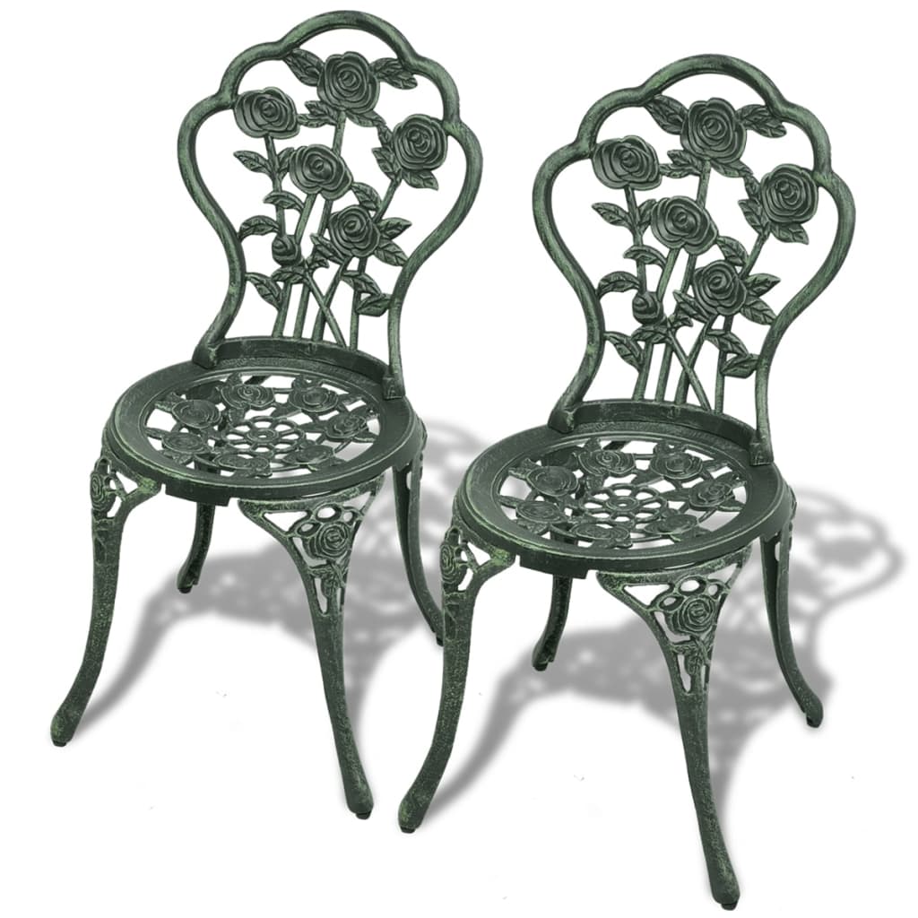 vidaXL Bistro Table And Chair | Green | Cast Aluminium | Decorative Inlays
