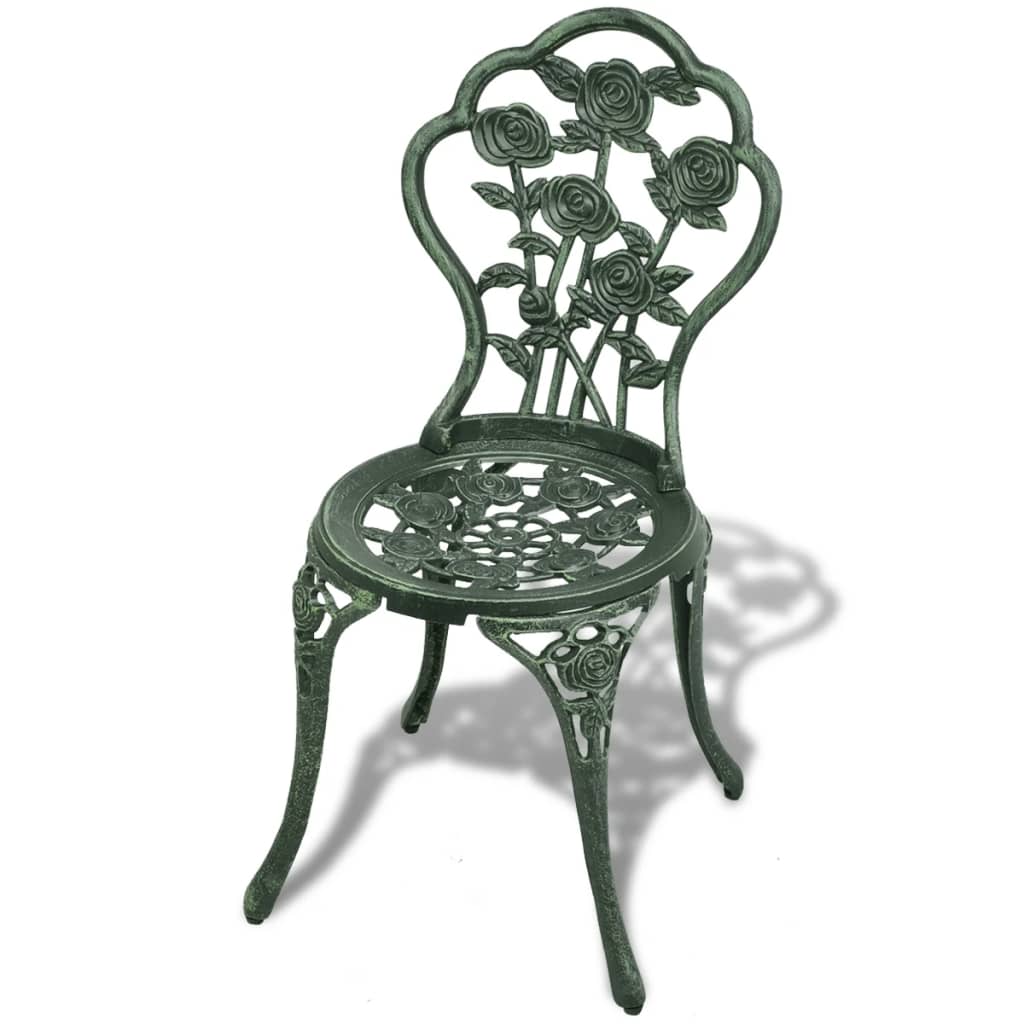 vidaXL Bistro Table And Chair | Green | Cast Aluminium | Decorative Inlays