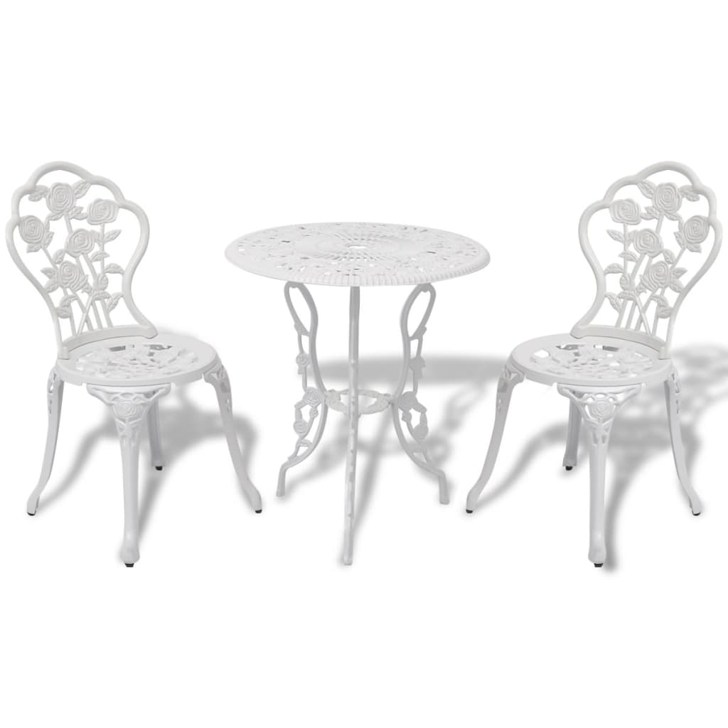 vidaXL Bistro Table And Chair | White | Cast Aluminium | Medium | Fancy Design