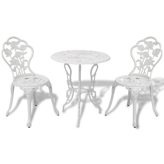 vidaXL Bistro Table And Chair | White | Cast Aluminium | Medium | Fancy Design