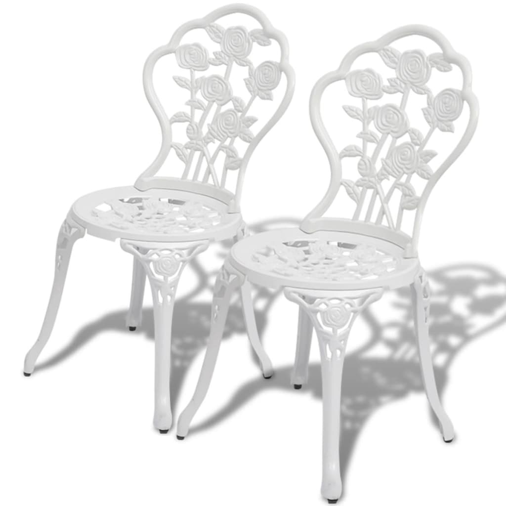 vidaXL Bistro Table And Chair | White | Cast Aluminium | Medium | Fancy Design