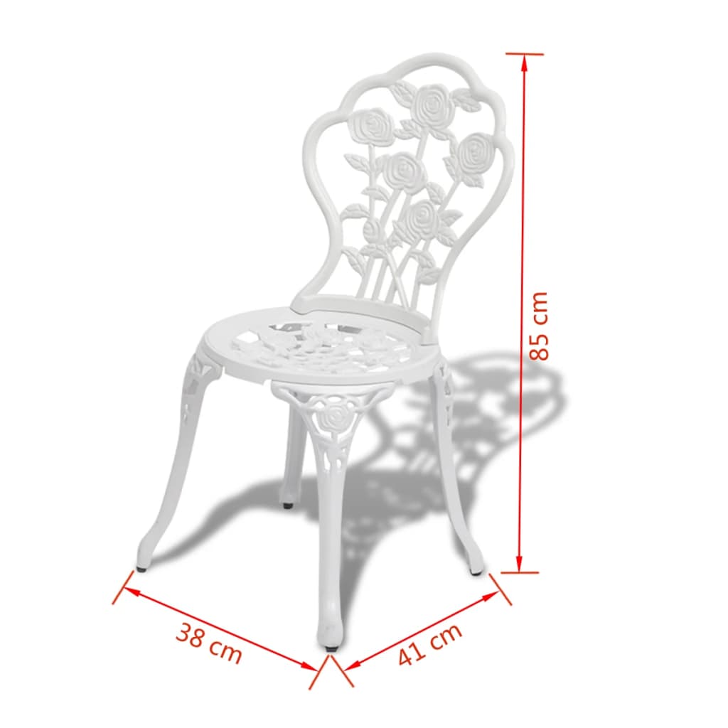 vidaXL Bistro Table And Chair | White | Cast Aluminium | Medium | Fancy Design