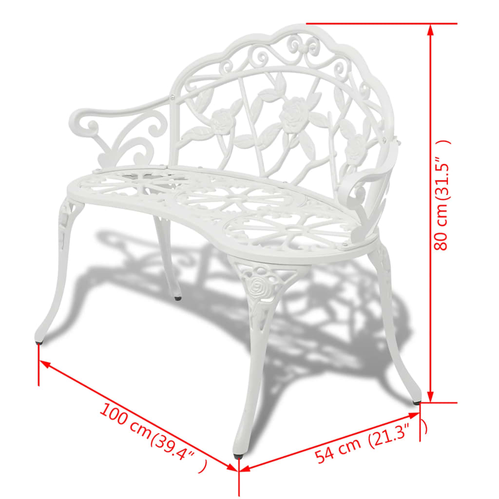 vidaXL Garden Bench | White | Cast Aluminium and Cast Iron | 100 cm | Durable