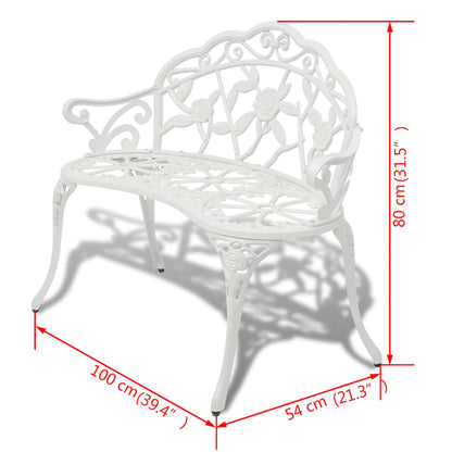 vidaXL Garden Bench | White | Cast Aluminium and Cast Iron | 100 cm | Durable