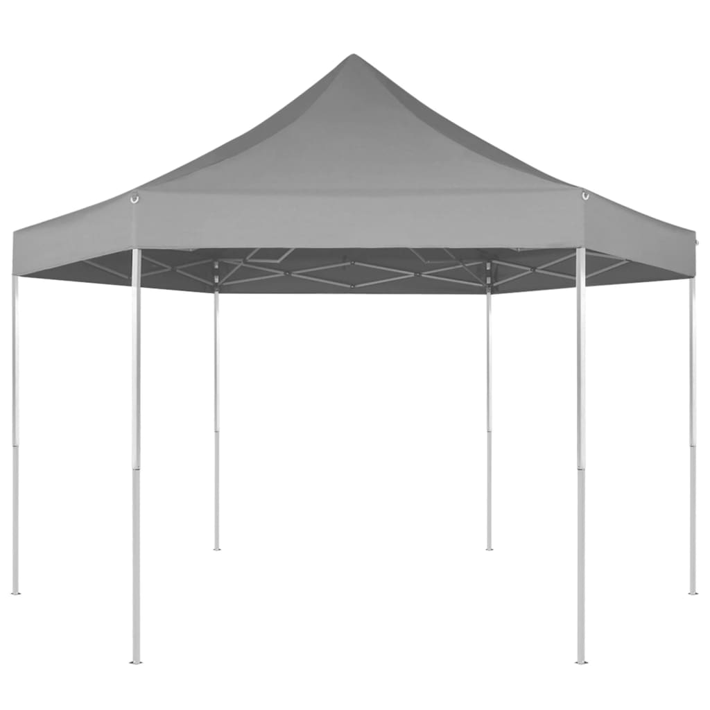 vidaXL Hexagonal Pop-Up Foldable Marquee Grey 3.6x3.1 m