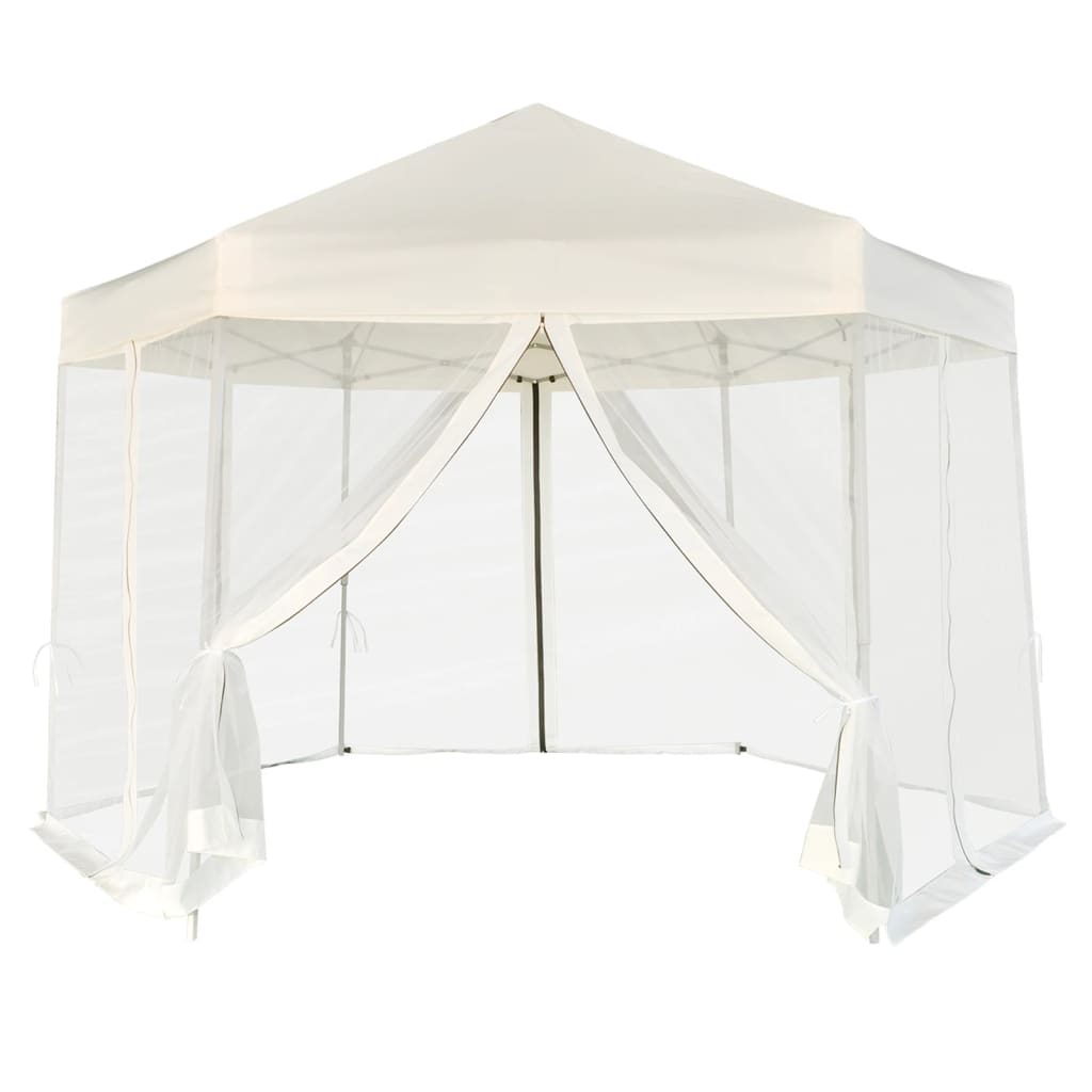 vidaXL Hexagonal Pop-Up Marquee with 6 Sidewalls Cream White 3.6x3.1 m