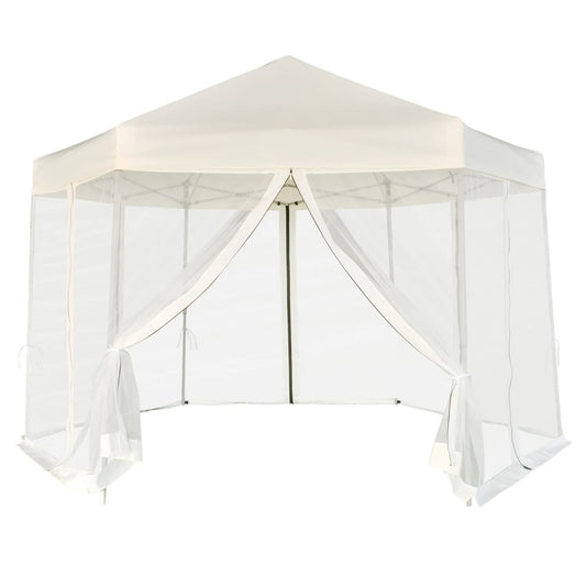 vidaXL Hexagonal Pop-Up Marquee with 6 Sidewalls Cream White 3.6x3.1 m
