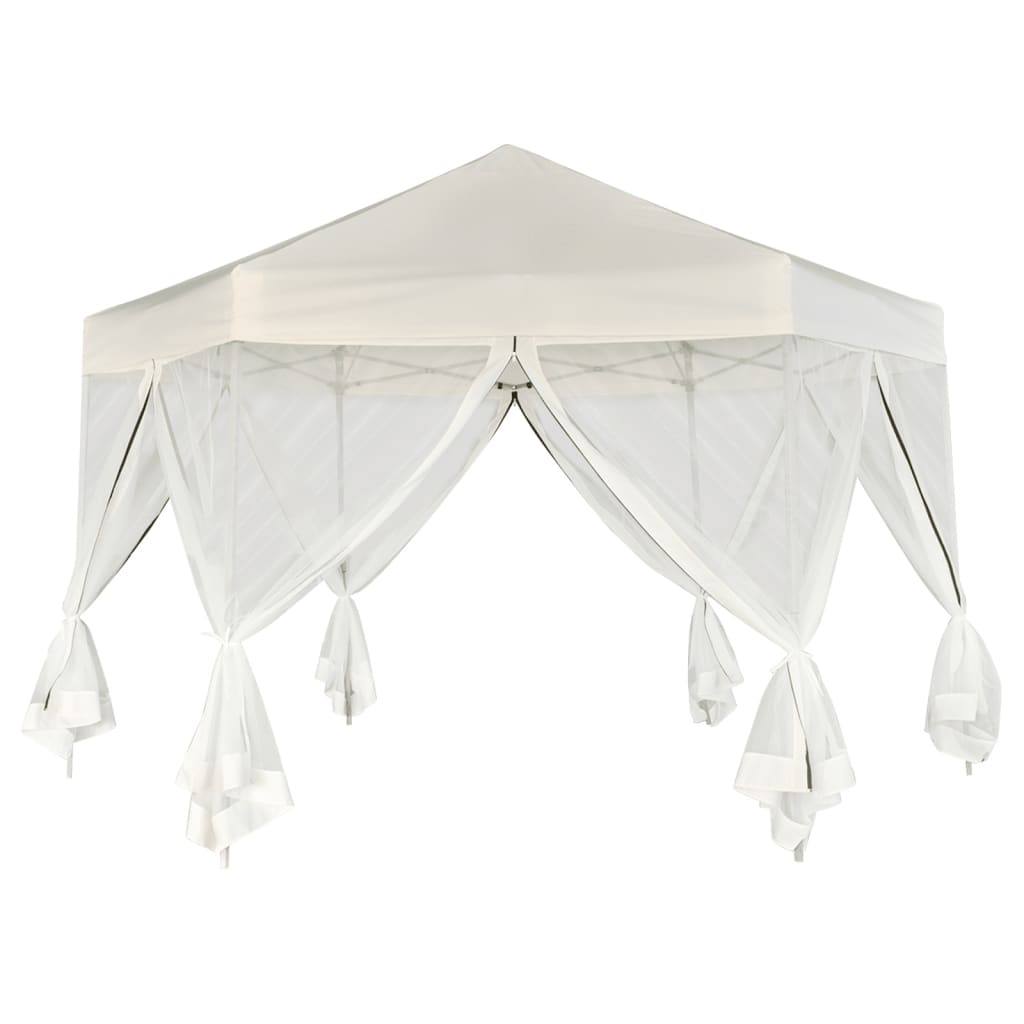 vidaXL Hexagonal Pop-Up Marquee with 6 Sidewalls Cream White 3.6x3.1 m
