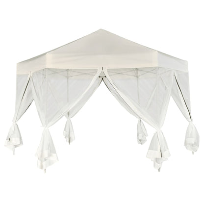 vidaXL Hexagonal Pop-Up Marquee with 6 Sidewalls Cream White 3.6x3.1 m