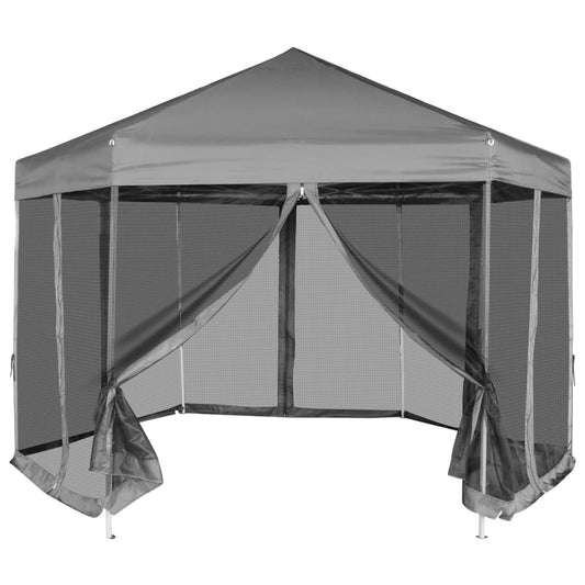 vidaXL Hexagonal Pop-Up Marquee with 6 Sidewalls Grey 3.6x3.1 m