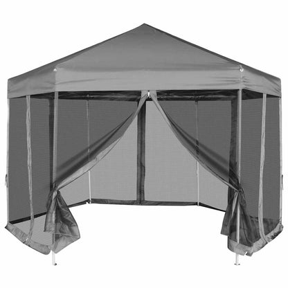 42111 vidaXL Hexagonal Pop-Up Marquee with 6 Sidewalls Grey 3,6x3,1 m