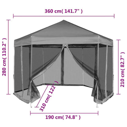 42111 vidaXL Hexagonal Pop-Up Marquee with 6 Sidewalls Grey 3,6x3,1 m
