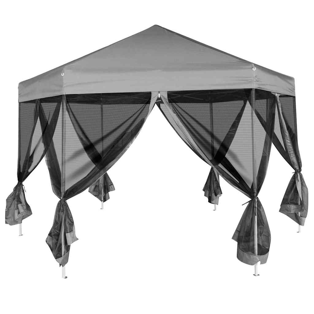 42111 vidaXL Hexagonal Pop-Up Marquee with 6 Sidewalls Grey 3,6x3,1 m