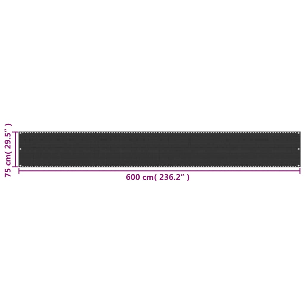 vidaXL Balcony Screen HDPE 75x600 cm Anthracite