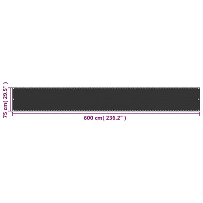 vidaXL Balcony Screen HDPE 75x600 cm Anthracite