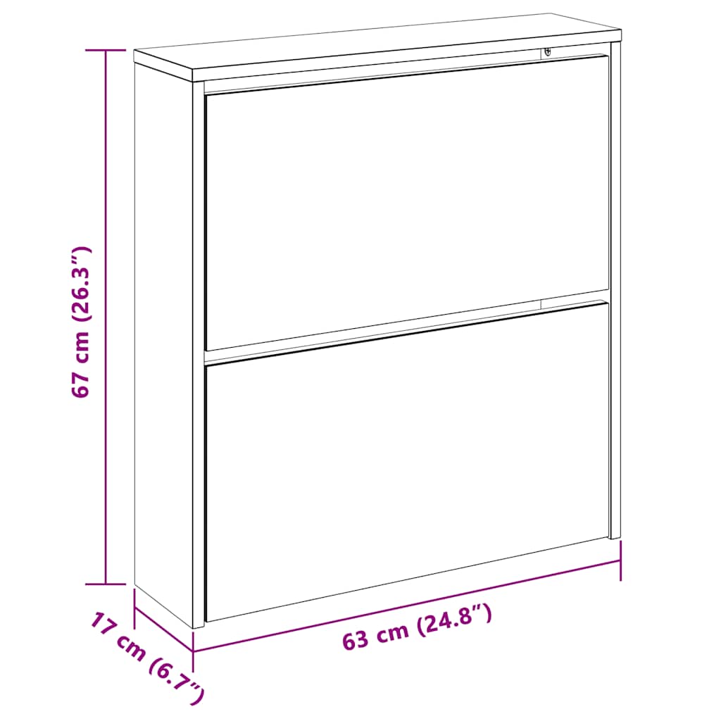 vidaXL Shoe Cabinet 2-Layer Mirror Oak 63x17x67 cm
