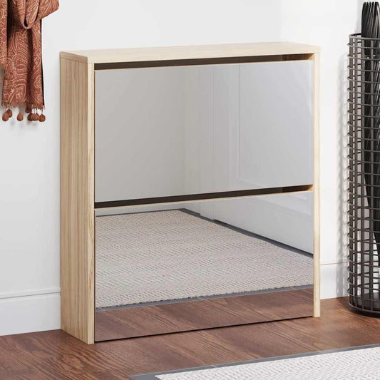 vidaXL Shoe Cabinet 2-Layer Mirror Oak 63x17x67 cm