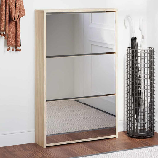 243047 vidaXL Shoe Cabinet 3-Layer Mirror Oak 63x17x102,5 cm